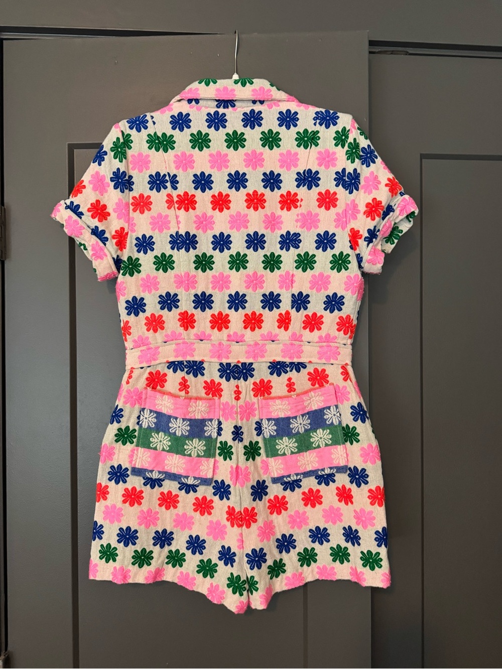 SAYLOR Pink Floral Zip Short Romper with Multicolor Daisies - Picture 2 of 2